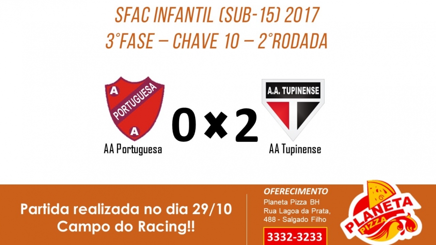 C.R. Direto do ZAPZAP: SFAC Infantil (Sub-15) 2017: Portuguesa 0x2 Tupinense