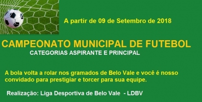 Começa em 09/09 o Campeonato Municipal da Liga de Belo Vale