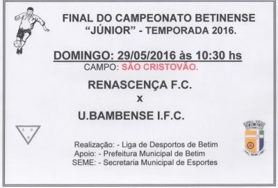 LIGA de Betim 2016 Informa:  Finais domingo 29/05!