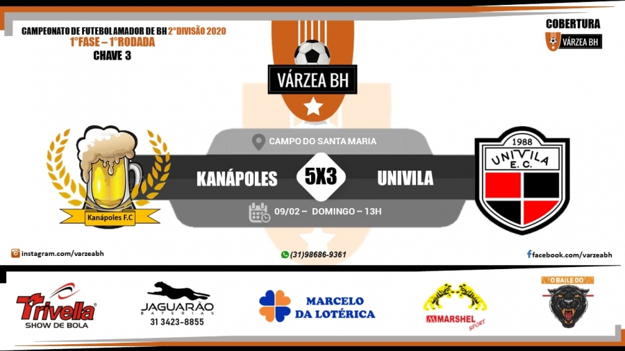 C.R. Direto do ZAPZAP - Campeonato de Futebol Amador de BH 2°Divisão 2020: Kanápoles 5x3 Univila