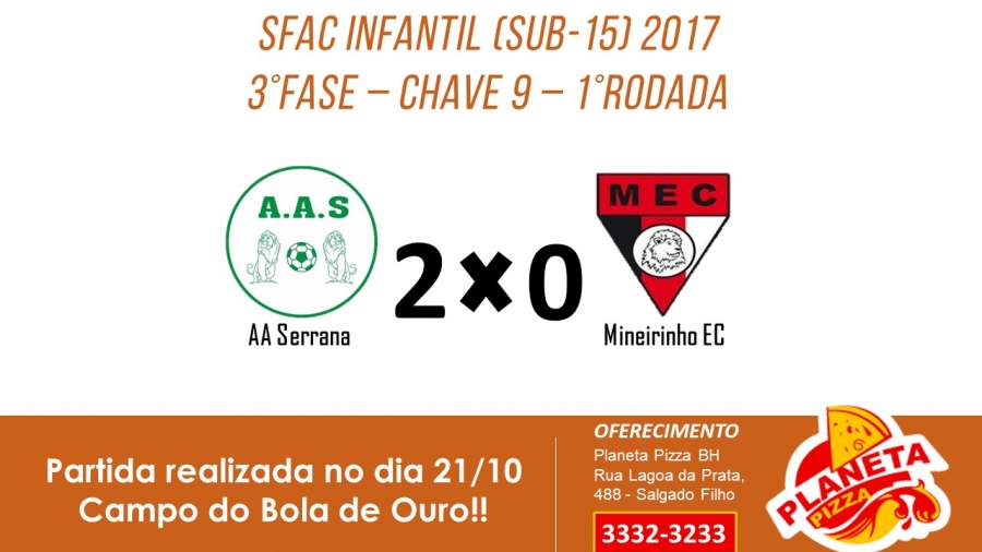 C.R. Direto do ZAPZAP: SFAC Infantil (Sub-15) 2017: Serrana 2x0 Mineirinho